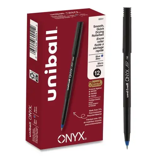 uni-ball ONYX Extra-Fine 0.5 mm Roller Ball Pen - Black/Blue Barrel (1-Dozen)