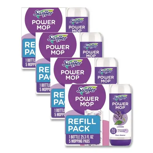 Swiffer 25.3 oz PowerMop Cleaning Solution and Pads Refill Pack - Lavender (4/Carton)