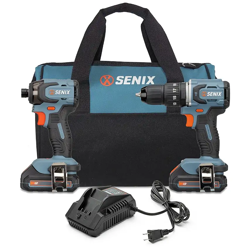 Senix 20V Max Brushless 1/2 in. Cordless Hammer Drill/Driver and 1/4 in. Impact Driver Combo Kit with 2 Batteries (2 Ah) - S2K2B2-02