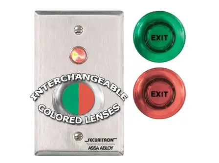 Securitron PB - 1-1/2" Round Momentary - DPST - Illuminated - Red/Green Lens