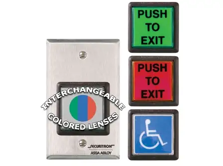 Securitron PB2E - 2" Square Momentary - SPDT - Green/Red/Handicap