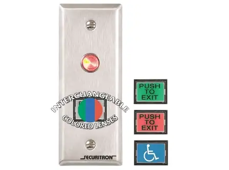 Securitron PB3N - 1" x 3/4" Rectangle - Momentary - DPST - Illuminated - Narrow Stile - Green/Red Lens