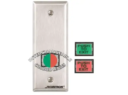 Securitron PB3EN - 1" x 3/4" Rectangle - Momentary - DPST - Narrow Stile - Green/Red Lens