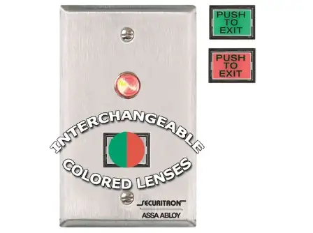 Securitron PB3 - 1" x 3/4" Rectangle - Momentary - DPST - Illuminated - Green/Red Lens