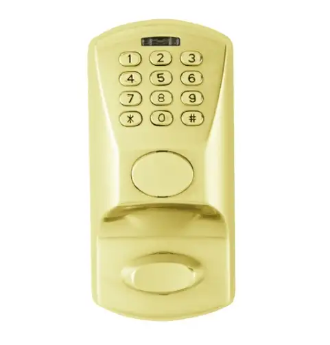 Dormakaba E1502 605 41 Electronic Pushbutton Deadbolt Lock W/ Key Override, Bright Brass