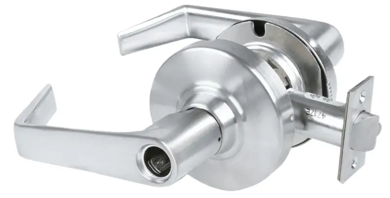 Schlage ALX53L SAT Grade 2 Entrance Cylindrical Lock with Field Selectable Vandlgard, Saturn Lever, Conventional Less Cylinder