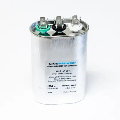 Supco Capacitor Oval Dual Run 40 + 5 uf 370/440 Volts for HVAC Motors Compressors LCD40+5X440 Linebacker