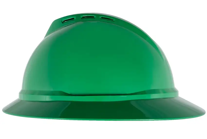 MSA Green V-Gard® Polyethylene Full Brim Hard Hat With 6 Point Ratchet Suspension