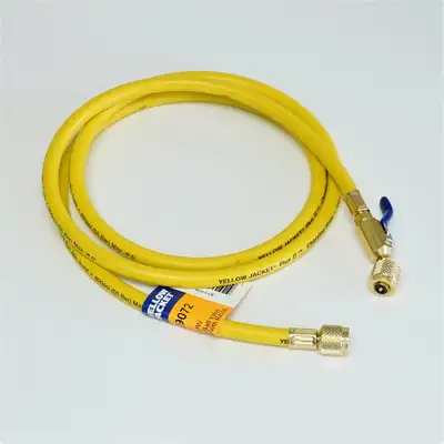 Yellow Jacket 29072 PLUS II 1/4" Yellow AC Charging Hose 72" with Compact Ball Valve End