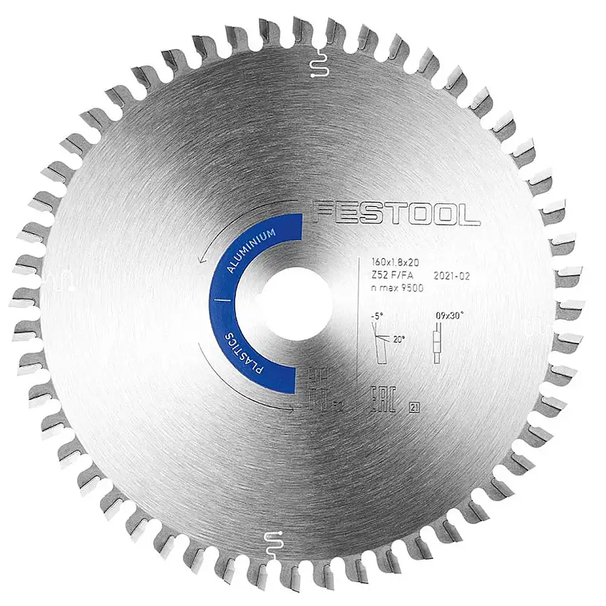 Festool Saw Blade, Aluminum/Plastics, 52 Teeth, For TS 55 F / TSC 55 K