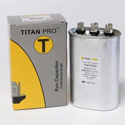 TitanPro TOCFD35/5 HVAC Oval Motor Run Dual Capacitor. 35/5 MFD/UF 440/370 Volts