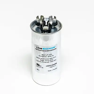 Supco Capacitor Round Dual Run 35 + 3 uf 370/440 Volts for HVAC Motors Compressors LCD35+3X440R Linebacker
