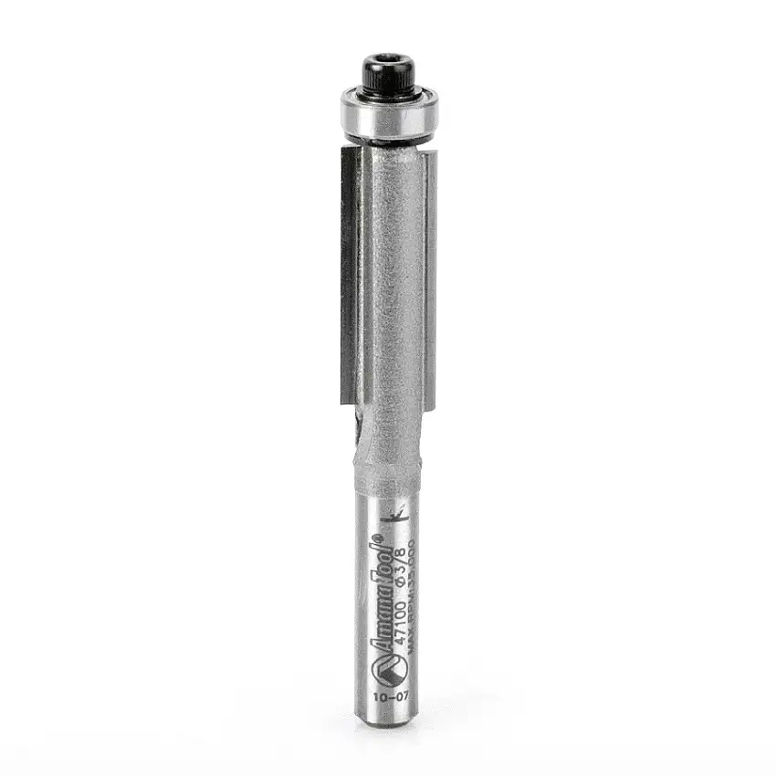 Amana Carbide Tipped Flush Trim with Ball Bearing Guide, 2 Flute, 3/8"Dia, 1/4" Shank, 2-5/8" Length (47100)