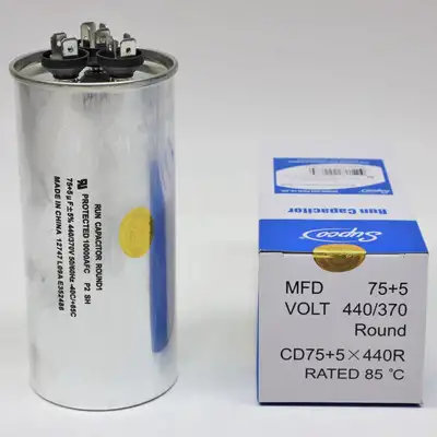 Supco CD75+5X440R HVAC Motor Round Dual Run Capacitor 75 + 5 MFD 440 Volts