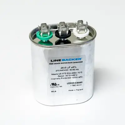 Supco Capacitor Oval Dual Run 25 + 5 uf 370/440 Volts for HVAC Motors Compressors LCD25+5X440 Linebacker