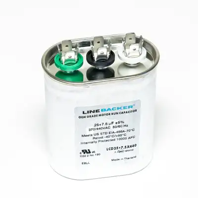 Supco Capacitor Oval Dual Run 25 + 7.5 uf 370/440 Volts for HVAC Motors Compressors LCD25+7.5X440 Linebacker