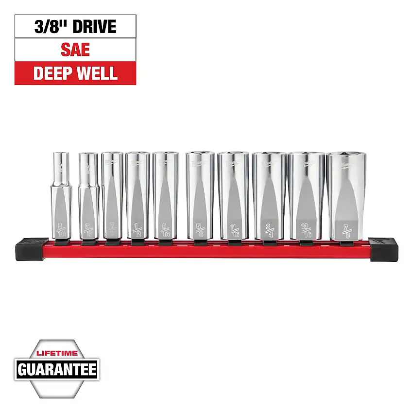 Milwaukee 10 PC SAE 3/8" Drive Deep Well Socket with Four Flat™ Sides (48-22-9405)