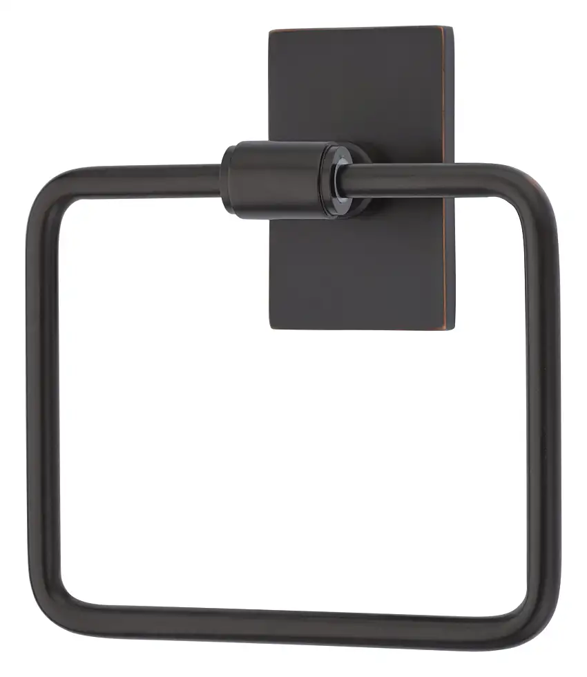 Emtek Transitional Brass Towel Ring 7" Centers Modern Rectangular Rosette