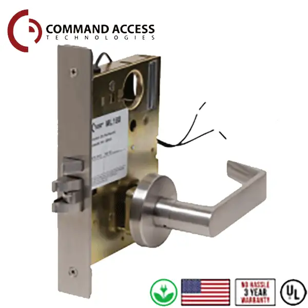Command Access - Electrified Mortise Lever Set - Fail Secure - Request to Exit - Storeroom - L6 - 24V - Satin Chrome - Grade 1
