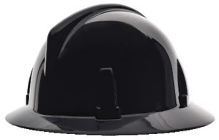 MSA Black Polycarbonate Full Brim Hard Hat With Ratchet4 Point Ratchet Suspension