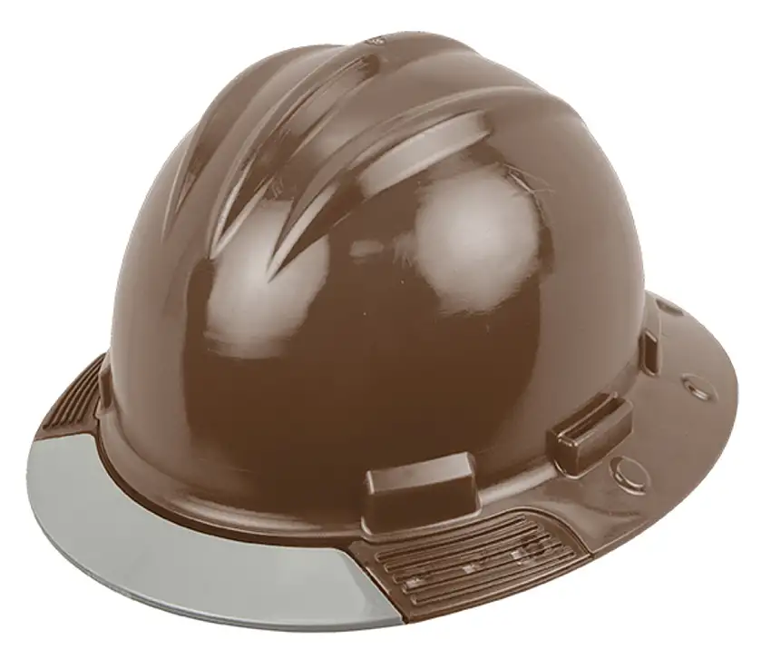 Bullard Brown AboveView  HDPE Full Brim Hard Hat With Ratchet4 Point Ratchet Suspension