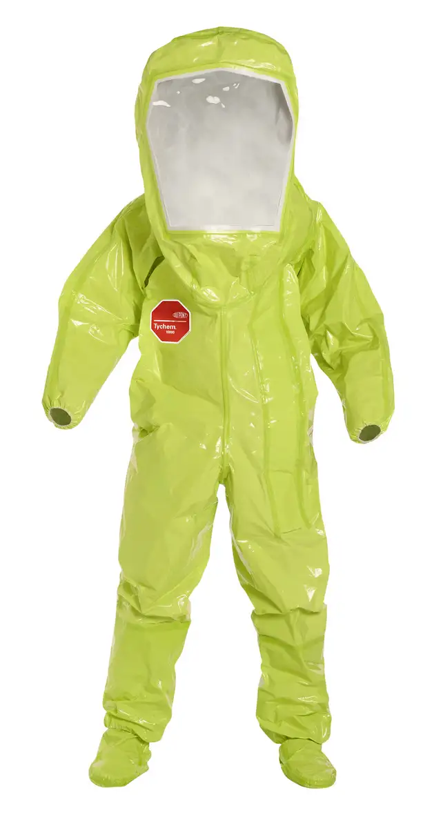 DuPont Medium Yellow Tychem� 10000, 28 mil Encapsulated Level B Chemical Protective Suit With Expanded Back And Front Entry