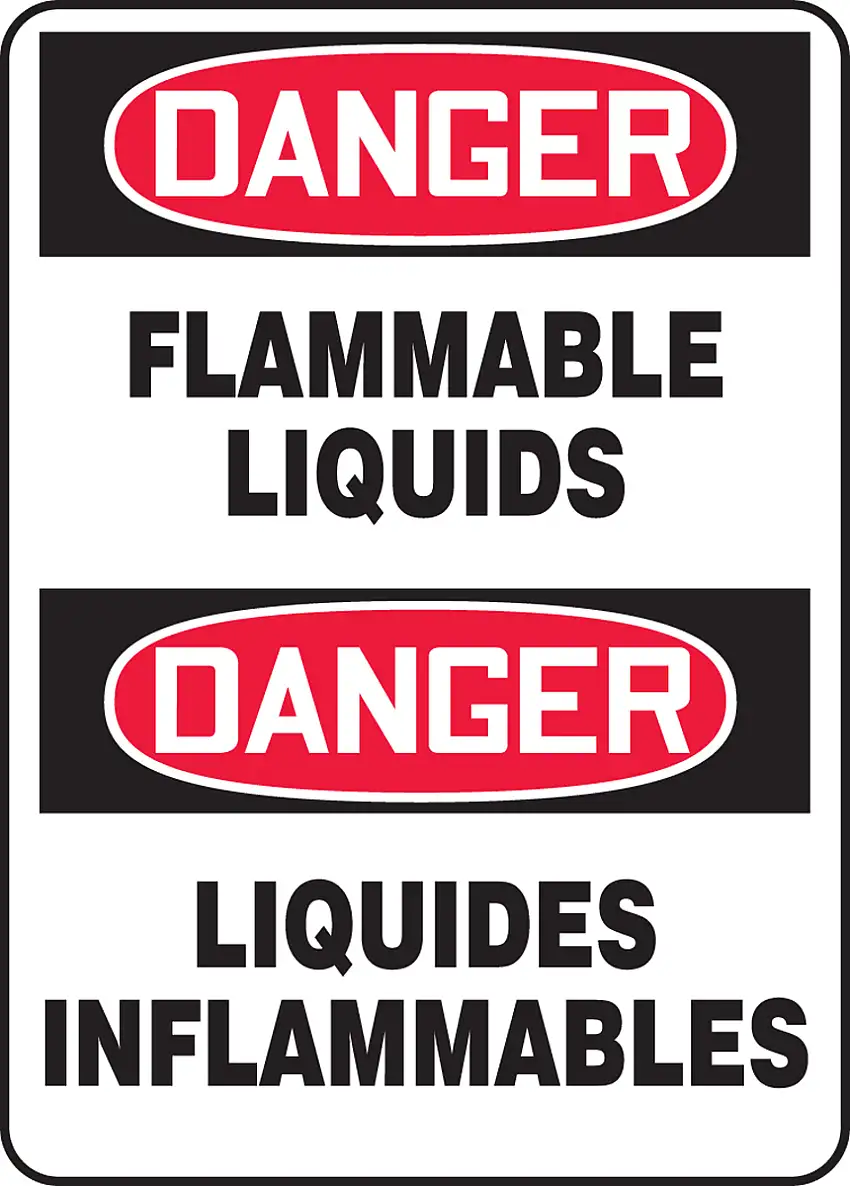 Accuform 14 X 10 Red Black And White Aluminum SpanishEnglish Bilingual Safety Signs DANGER FLAMMABLE LIQUIDS PELIGRO LIQUIDOS INFLAMABLES