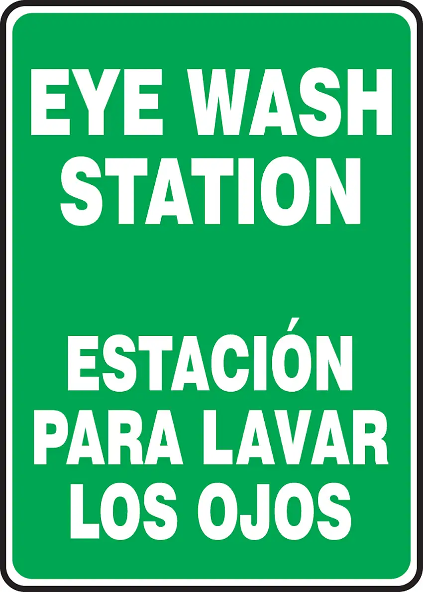 Accuform 14 X 10 White And Green Aluminum SpanishEnglish Bilingual Safety Signs EYE WASH STATION ESTACION PARA LAVAR LOS OJOS