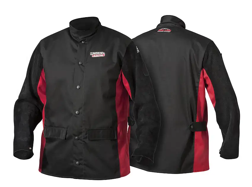 Lincoln Electric® 5X 31" Black And Red Leather/Cotton Flame Retardant Hybrid Welding Jacket With Button Closure