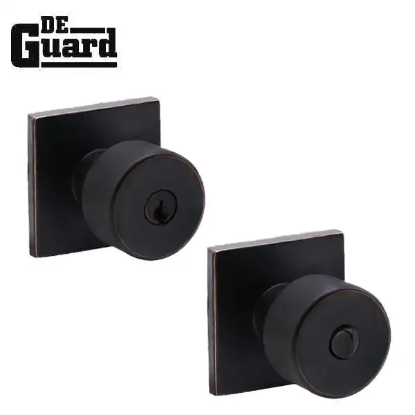 Contemporary Flat Ball Door Knob Set - Entrance - Square Rose - Aged Bronze - Grade 3 (SC1)
