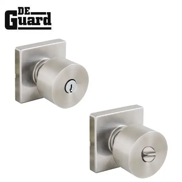 Contemporary Flat Ball Door Knob Set - Entrance - Square Rose - Satin Nickel - Grade 3  (KW1)
