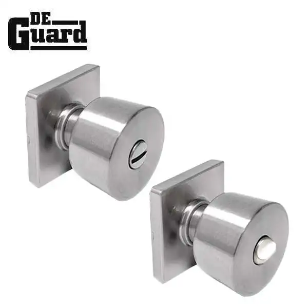 Contemporary Flat Ball Door Knob Set - Privacy - Square Rose - Satin Nickel - Grade 3