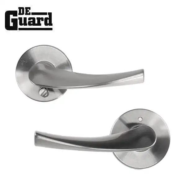 Contemporary Wave Lever Set - Privacy - Round Rose - Satin Nickel - Grade 3