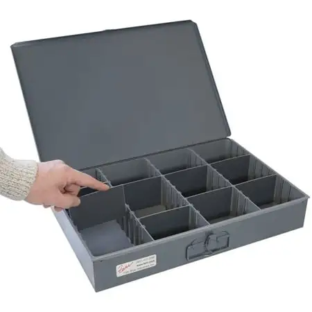 Fehr Brothers TSBOX-F Fehr Brothers Metal Organizer Storage Box with 8 Adjustable Dividers 18x12x3