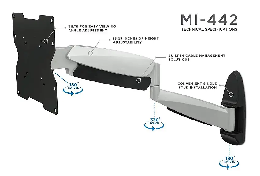 Mount-It! Large TV Wall Mount with Gas Spring Arm (MI-442)