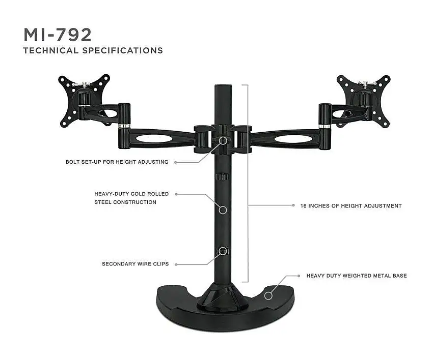 Mount-It Articulating Height Adjustable Dual Monitor Desk Stand (MI-792)