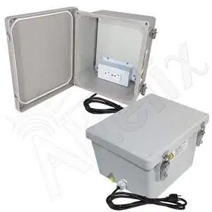 Altelix NF100806A1C - 10x8x6 Fiberglass Weatherproof NEMA 4X Enclosure with Aluminum Equipment Mounting Plate & 120 VAC Outlets & Power Cord
