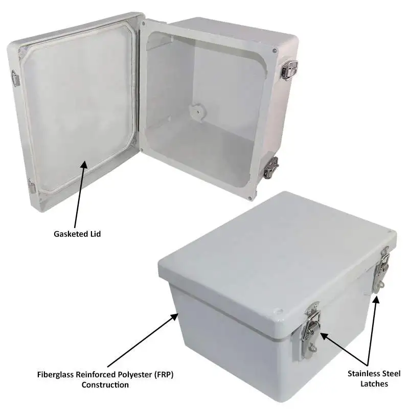 Altelix NF100806 - 10x8x6 Fiberglass Weatherproof NEMA 4X Enclosure with Quick Release Latches