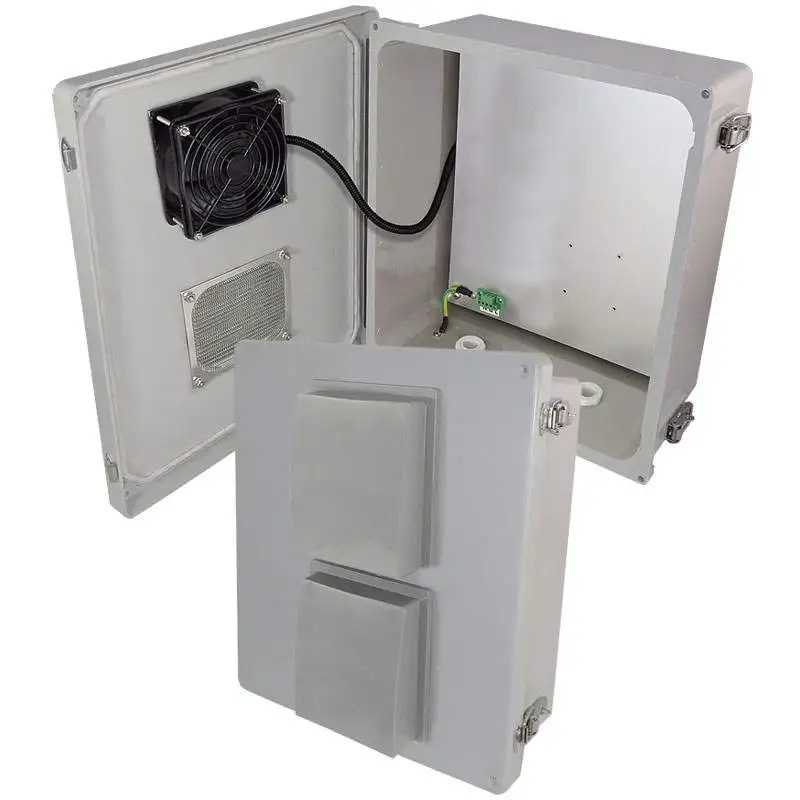 Altelix NF141206VFD4 - 14x12x6 Fiberglass Weatherproof Vented NEMA Enclosure with 48 VDC Cooling Fan