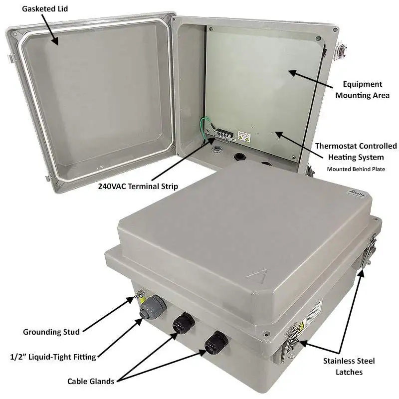 Altelix NF141208HA2 - 14x12x8 Fiberglass Weatherproof Heated NEMA Enclosure