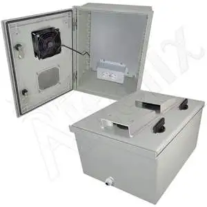 Altelix NFC161208VFA1 - 16x12x8 Vented Fiberglass Weatherproof NEMA Enclosure with Cooling Fan and 120 VAC Outlets