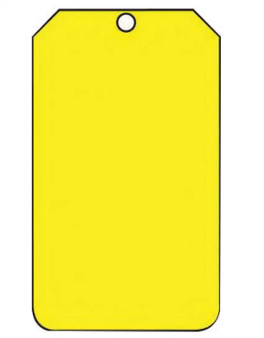 Accuform Signs 5 34 X 3 14 Yellow 15 mil RPPlastic Blank Tag With Metal Grommeted 38 Reinforced Hole 25 Per Pack