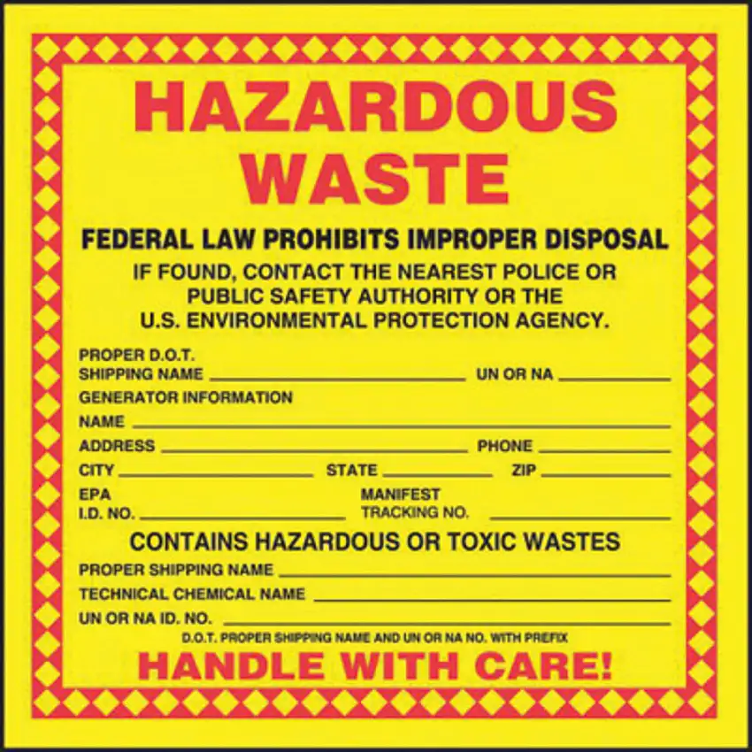 AccuformNMC 6" X 6" Black/Red/Yellow Poly Hazardous Waste Label "HAZARDOUS WASTE FEDERAL AND STATE LAW PROHIBITS IMPROPER DISPOSAL IF FOUND CONTACT THE NEAREST POLICE OR PUBLIC SAFETY AUTHORITY"
