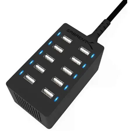 Sabrent AX-TPCS 60 Watt (12 Amp) 10 Port Desktop Smart USB Rapid Charger - Black