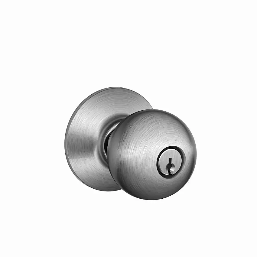 Schlage F80-ORB-626 Storeroom Lock, Orbit Knob, Satin Chrome