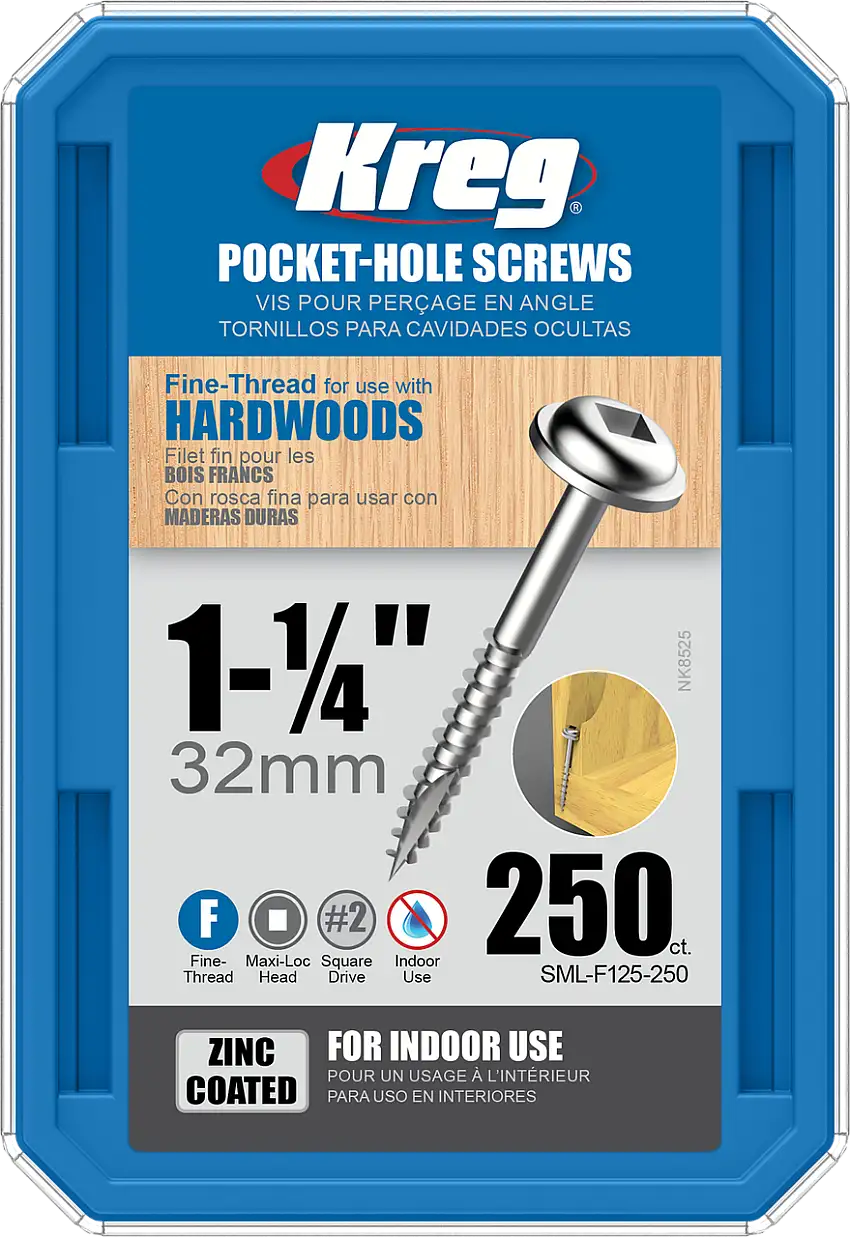 Kreg Zinc Pocket-Hole Screws 1-1/4", #7 Fine, Washer-Head, 250 Count (SML-F125-250)