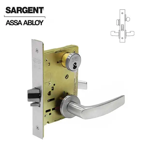 Sargent - 8205 - Mechanical Mortise Lock - LN Rose / B Lever - Entrance - 1-3/4" Frame - SFIC - Satin Chrome - Grade 1