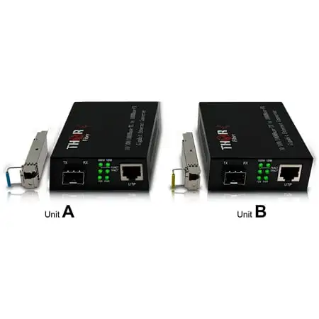 Thor Fiber F-GET-TR-SFP 10/100/1000 Ethernet Transceiver w/ SFP - 20km (12.4 Miles)