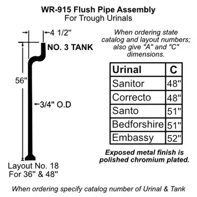 White Racker Wr-915-18 Urinal High Tank Brass Flush Pipe