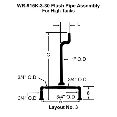 White Racker Wr-915k-3-30 Urinal High Tank Brass Flush Pipe